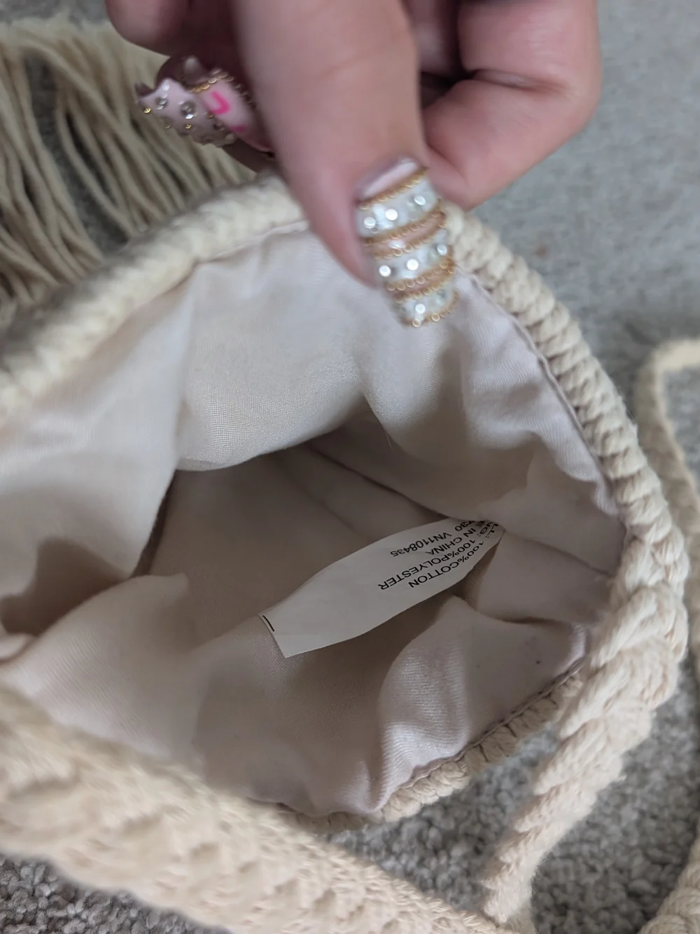 Boho Macramé Fringe Crossbody Bag - Cream